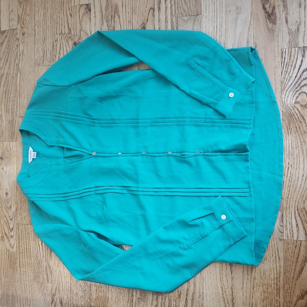 (XS) Calvin Klein Pleated Blouse Business Formal Minimalist Modest Academia